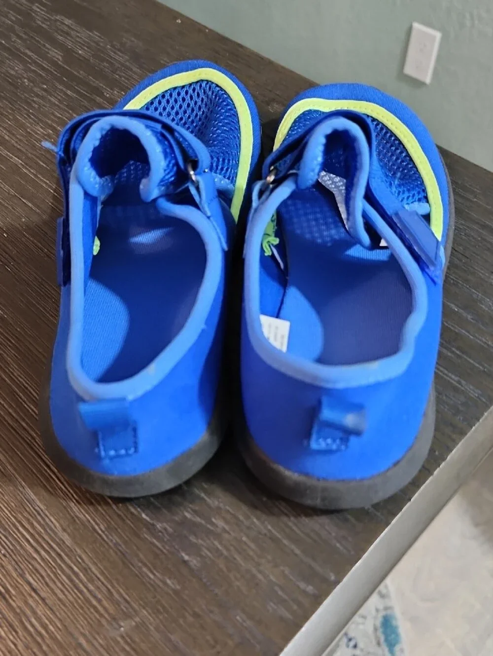 Youth Blue Water Shoes with Lime Trim - Secure Hook & Mesh Upper